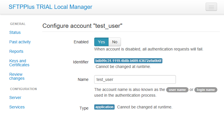 SFTPPlus Account Configuration