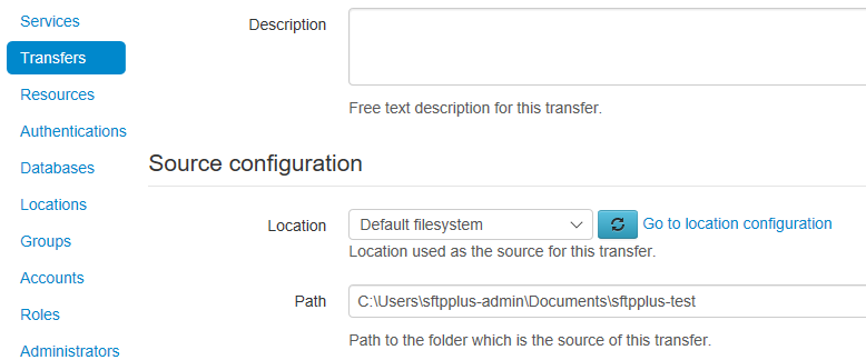 SFTPPlus Transfer Source Configuration